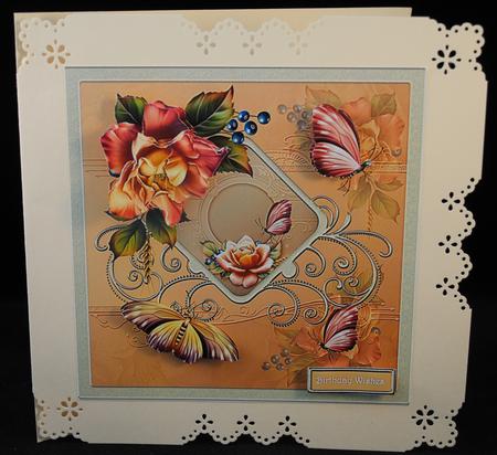 Autumn Rose 7x7 Card with Decoupage by Yvonne Middleton
