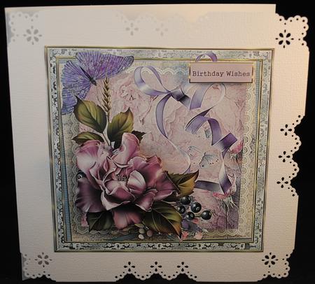 Purple Rose and Butterfly 7x7 Card and Decoupage by Yvonne Middleton