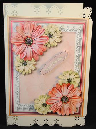 A5 Beautiful Daisy's on Lace  by Yvonne Middleton