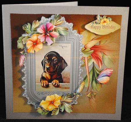 Flowers and Dog Cardfront by Yvonne Middleton