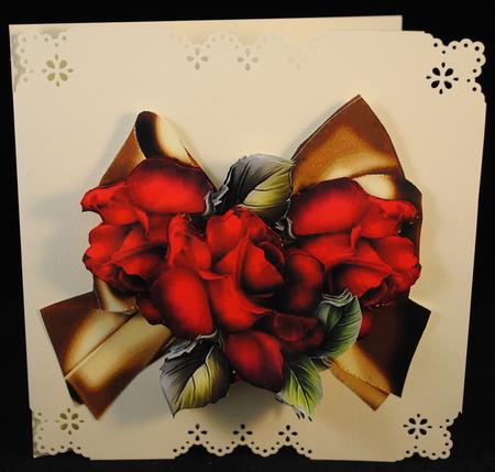 Step by Step Red Roses on Golden Satin Bow by Yvonne Middleton