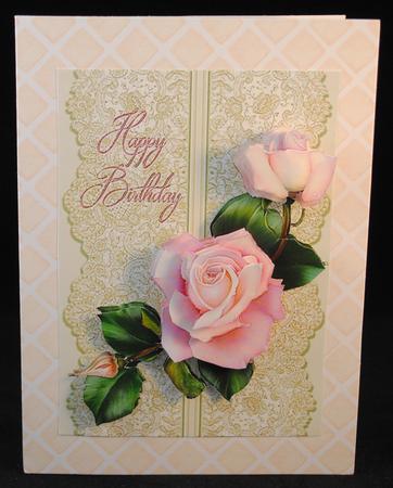 Roses on Lace - Pale Pink on Cream - Birthday by Yvonne Middleton