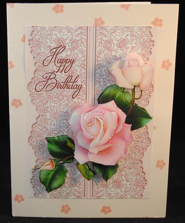 Roses on Lace - Pale Pink on Pink - Birthday by Yvonne Middleton
