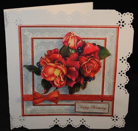 Rose Bouquet on Silver Satin Bow Wrap Card Front by Yvonne Middleton