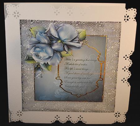 Blue Rose 7x7 Card with Decoupage by Yvonne Middleton