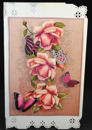 Blushing Roses on Dusky Pink Card Front by Yvonne Middleton