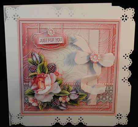 Pink Roses and Blackberries with Organza Bow 8x8 Decoup Mini by Yvonne Middleton
