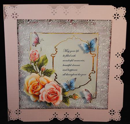 English Rose and Butterfly 7x7 Card with Decoupage by Yvonne Middleton