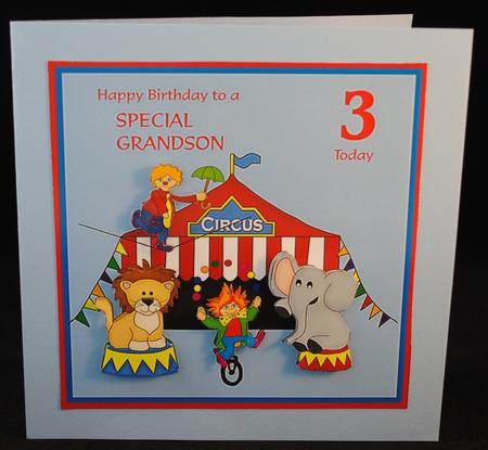 Birthday Card for Grandson Age 3 with Circus Scene by Yvonne Middleton