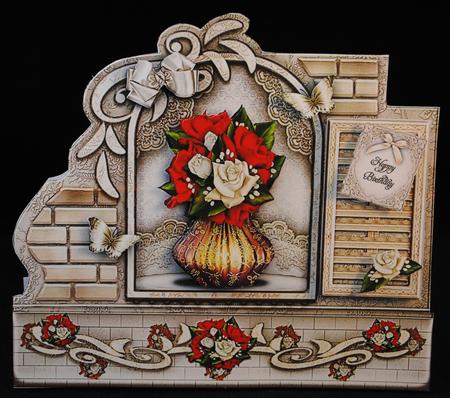 Cream Wall with Red Roses Card Mini Kit by Yvonne Middleton