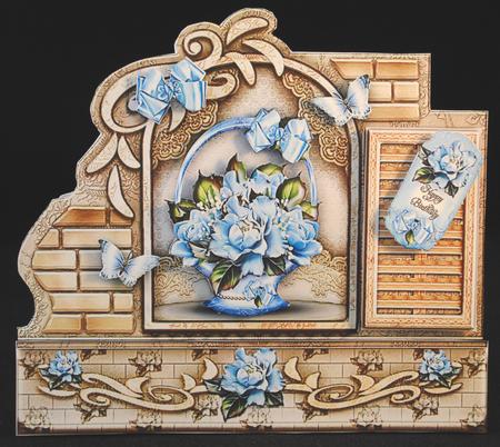Cream Wall with Blue Roses Card Mini Kit by Yvonne Middleton