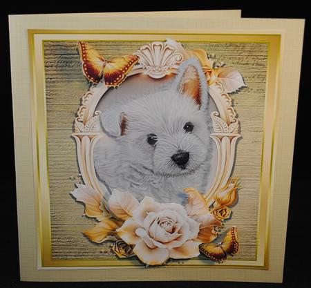 Beautiful Westie with Cream & Gold Roses by Yvonne Middleton