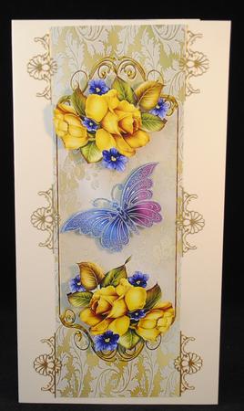 Pretty Gold Roses with Butterfly Tall Dl by Yvonne Middleton
