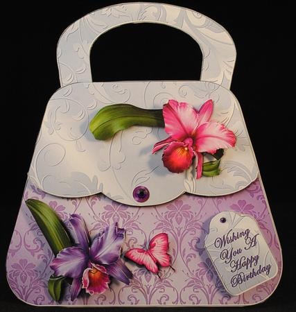 Beautiful Orchids Lilac Handbag Shaped Card Kit by Yvonne Middleton
