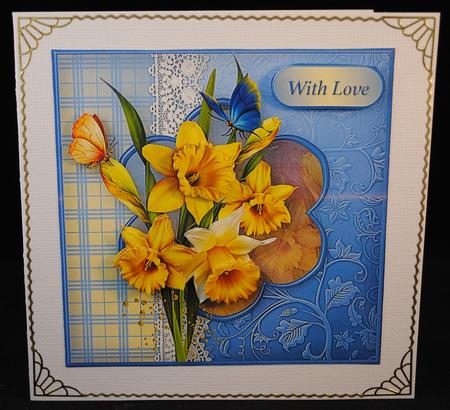 Daffodils and Lace Decoupage Card Front by Yvonne Middleton