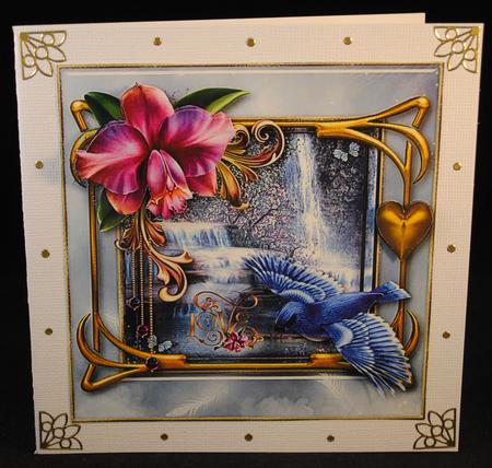 Blue Bird & Orchid Card Topper by Yvonne Middleton
