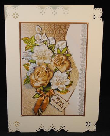 Coffee and Cream Bouquet with Waved Border by Yvonne Middleton