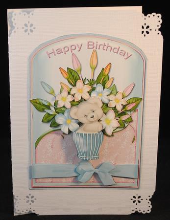 Bear and Flowers Round Top Birthday Card Front by Yvonne Middleton
