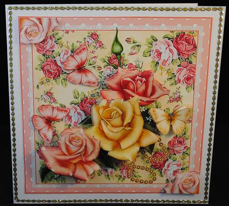 Pink Rose Floral Flutter Card Front Kit by Yvonne Middleton