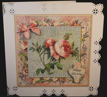 Vintage Pink Rose Layered Square Card Front by Yvonne Middleton