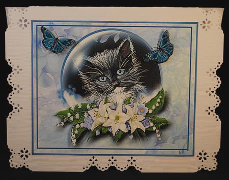 Cat in a Bubble with Lilies and Butterflies Decoupage Sheet by Yvonne Middleton
