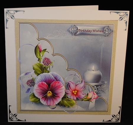 Candle and Pansy 7x7 Card with Decoupage by Yvonne Middleton