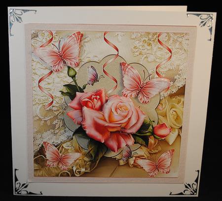 Pink Rose 7.5x7.5 Card with Decoupage by Yvonne Middleton