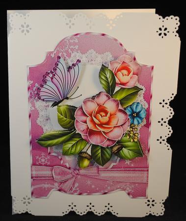 Array of Pretty Flowers and Butterflies on Lace by Yvonne Middleton