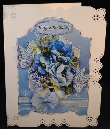 Pretty Shades of Blue Flowers with Butterflies & Bow by Yvonne Middleton