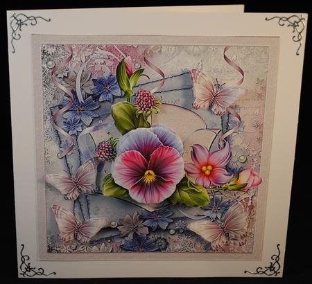 Summer Pansy 7.5x7.5card with Decoupage by Yvonne Middleton