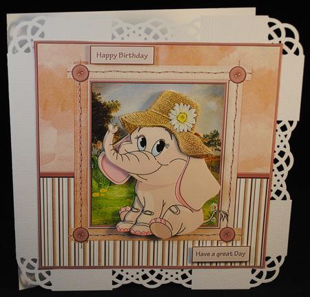 Bonnet Elephant 8x8 Card and Decoupage by Yvonne Middleton