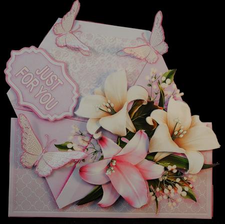 Envelope Triang Base Pink & White Lilies & Butterflies Kit by Yvonne Middleton