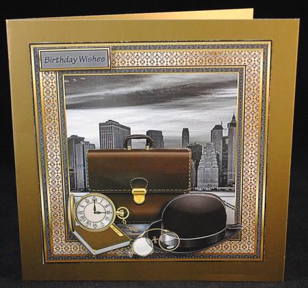 City Life 7x7 Card with Decoupage and Sentiment Tags by Yvonne Middleton
