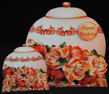 Pot with Apricot Roses - Card Mini Kit by Yvonne Middleton