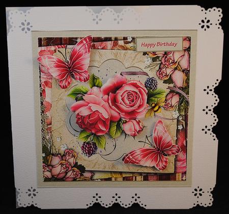 Pink Rose and Butterfly 7.5x7.5 Card by Yvonne Middleton