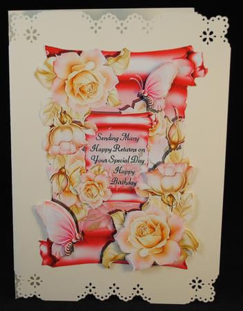 Birthday Rose Scroll - A5 Topper by Yvonne Middleton
