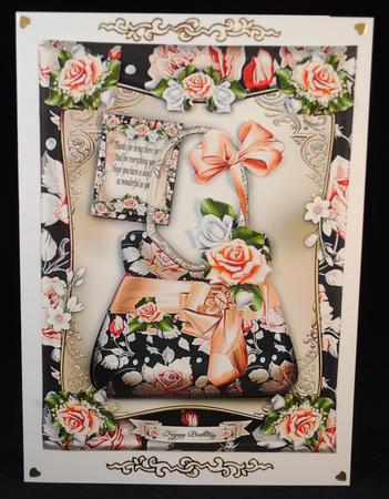 Peach Black Handbag with Roses Card Mini Kit by Yvonne Middleton