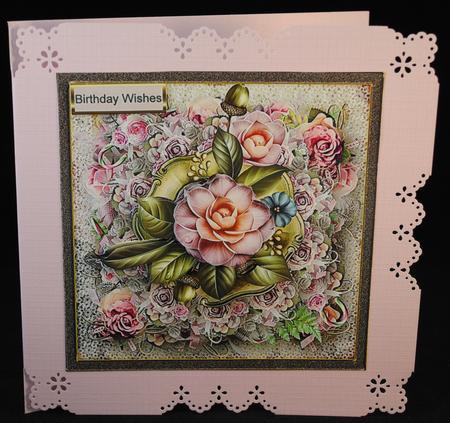 Pink Camelia 7x7 Card with Decoupage by Yvonne Middleton