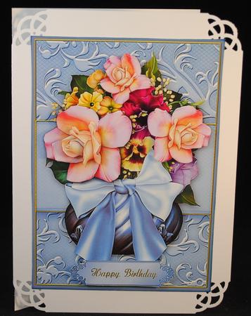 Pot of Flowers 6x8 Blue Card Front by Yvonne Middleton