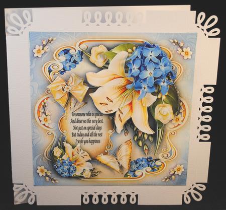 Vintage Soft Peach Blue Lily Bouquet by Yvonne Middleton