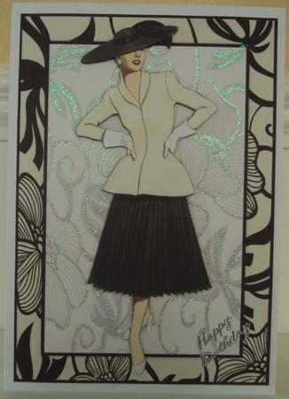 Vintage Fashion Lady on Art Deco Background Card Front by Zeta Pearce