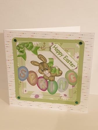 Cute spring bunny with daisies and green bow 8x8 by Zoe Metcalfe