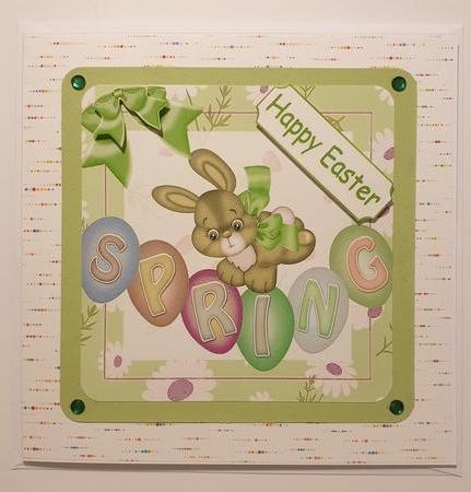 Cute spring bunny with daisies and green bow 8x8 by Zoe Metcalfe