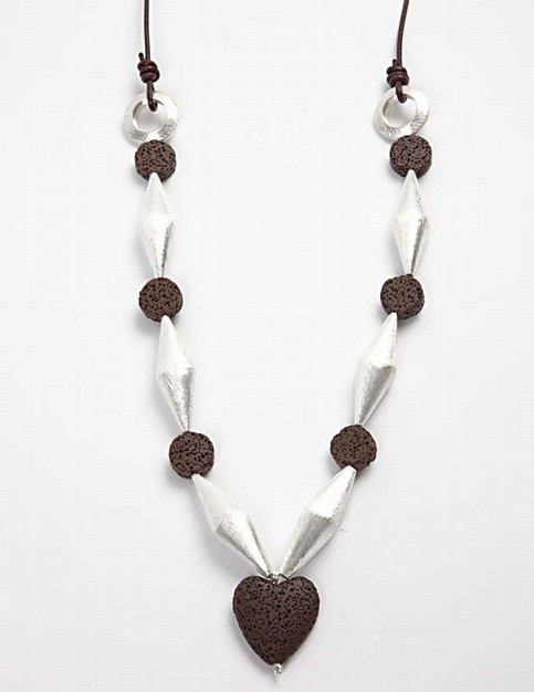 A Necklace with Lava, Silver and Leather
