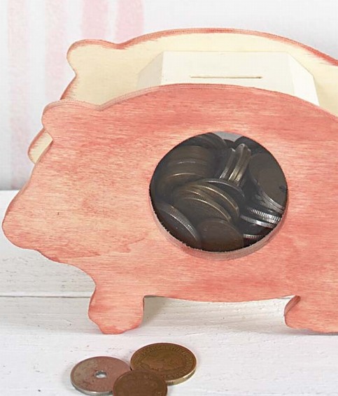 A Stained Wooden Piggy Bank