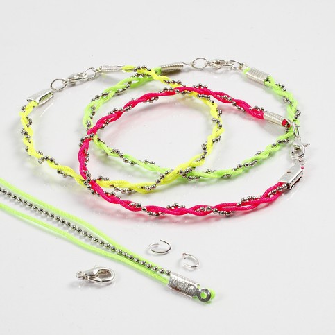 A Bracelet made from a Bead Chain and Neon-Coloured Macram  Cords