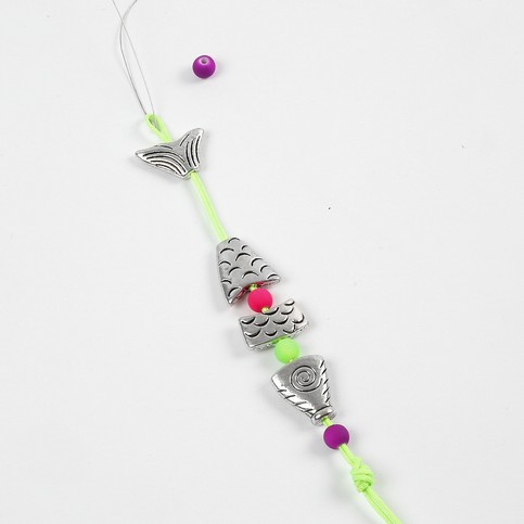 A Neon-Coloured Plaited Necklace with a Fish Pendant