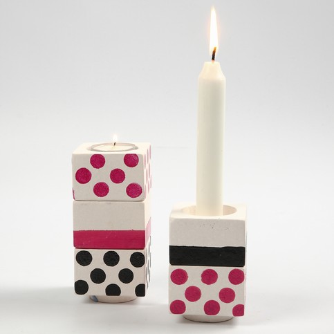 Stacking Terracotta Candle Holders with Dots and Painted Edges