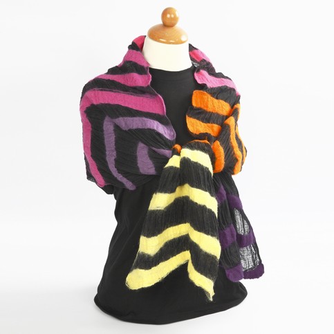 A Black Scarf with colourful Felt Stripes