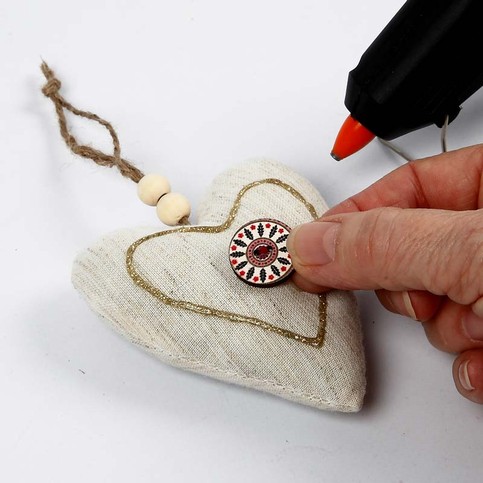 Fabric Hearts with a Button and 3D Gold Liner
